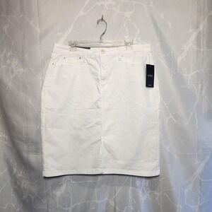 Jones New York Denim Lexington Midi Skirt Women's 16P White Zip Button Closure